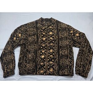 Kensington Square Vintage Gold Black Geometric Floral Bomber Jacket Made in USA